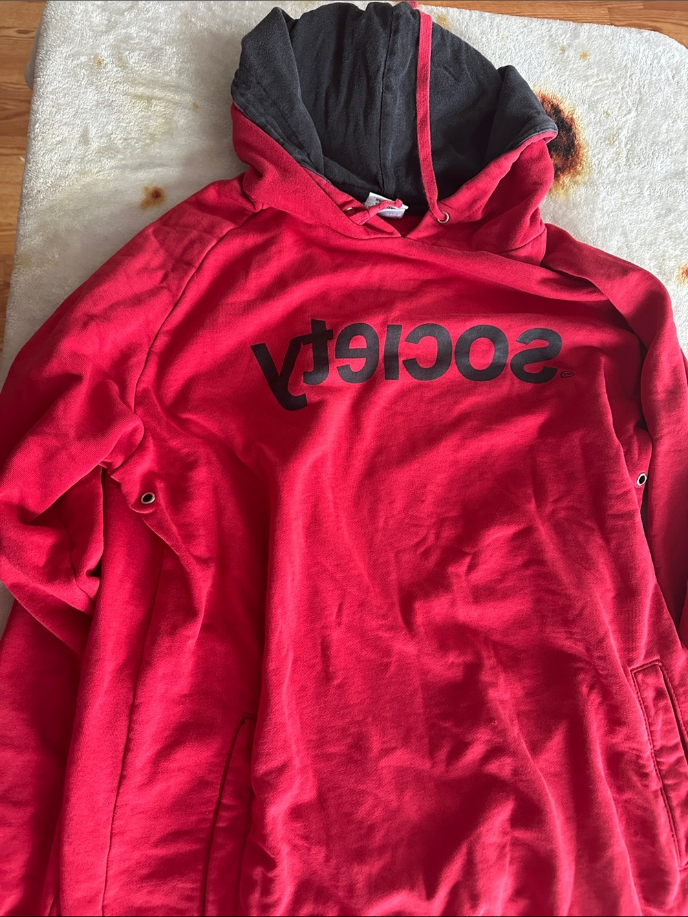 Society Red Hoodie with Black Hood Lining